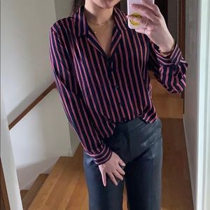 BNWOT Silky striped button up blouse